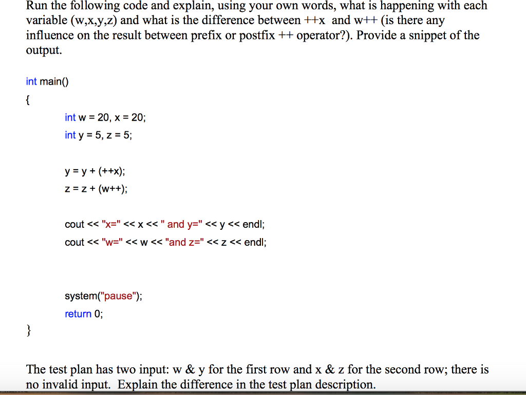 Solved the following code and ex Run plain, using your own | Chegg.com