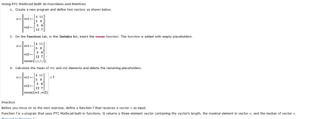 Using PTC Mathcad Built-In Functions And Matrices | Chegg.com