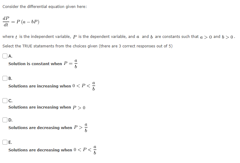 Solved Consider the differential equation given here: dP dt | Chegg.com