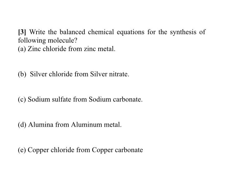 Solved Write the balanced chemical equations for the