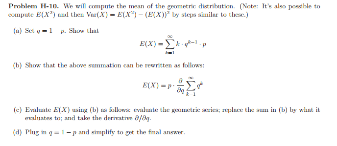 Solved problem h 10 we wil compute the mean of the chegg