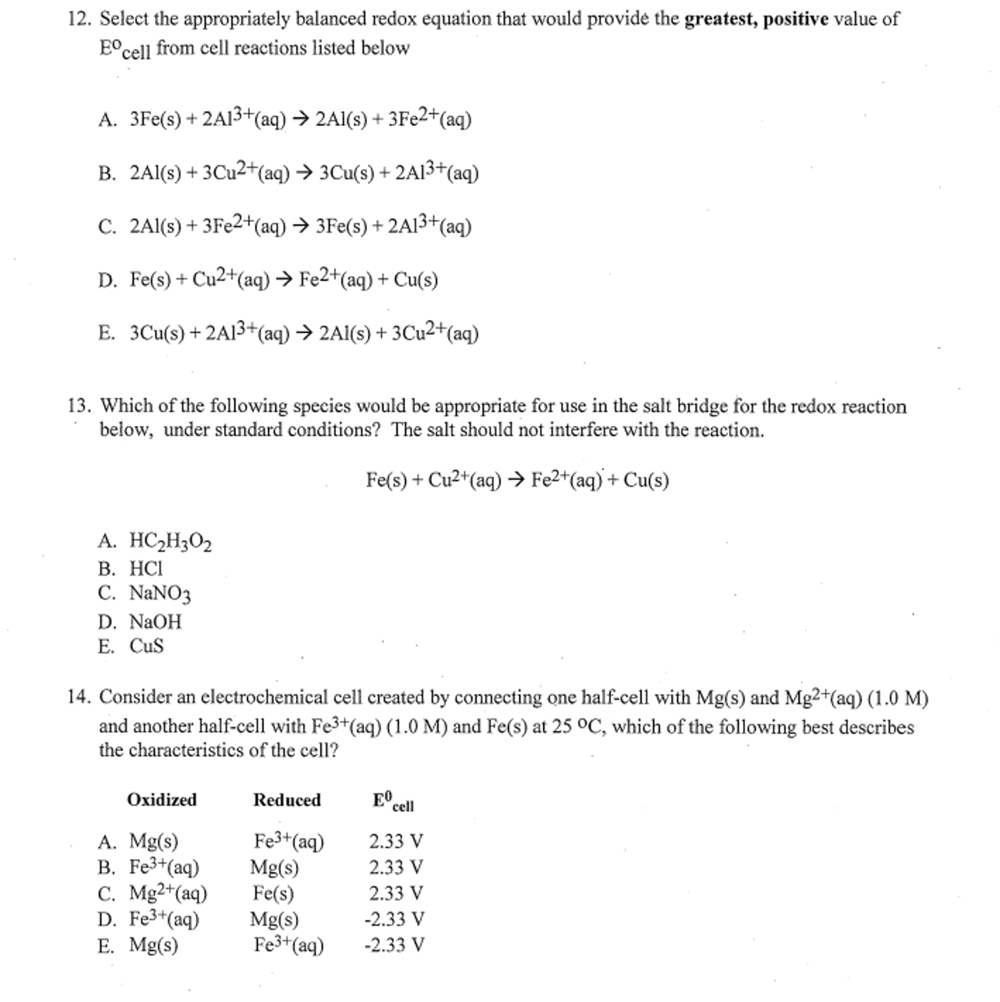 Solved Select the appropriately balanced redox equation that | Chegg.com