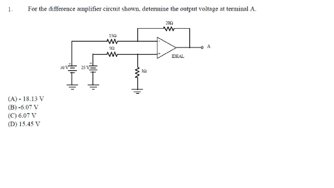 Solved For the difference amplifier circuit shown, determine