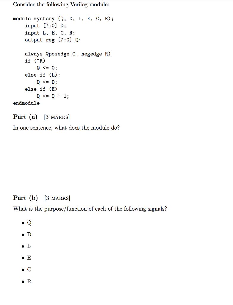 Solved Consider The Following Verilog Module: Module Mystery | Chegg.com