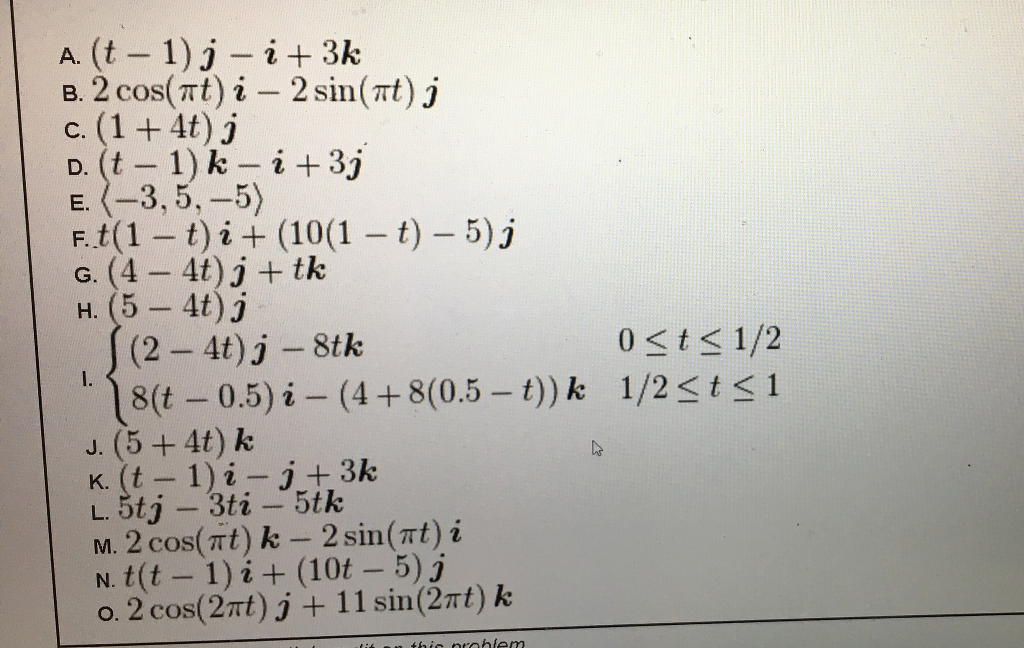Solved pt) Match each of the curves described with one of