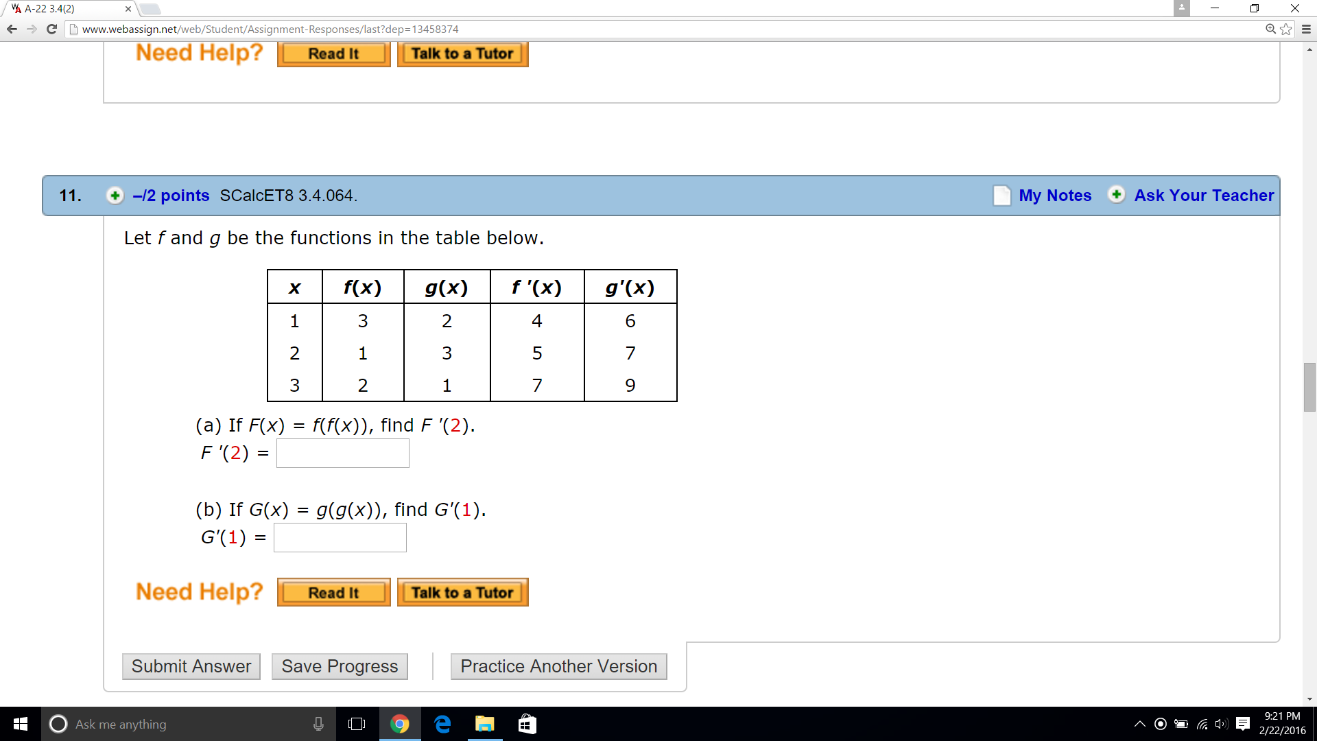 Solved Let f and g be the functions in the table below. If | Chegg.com