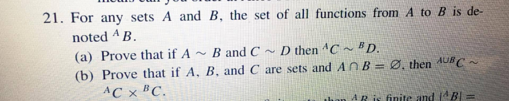 Solved For Any Sets A And B, The Set Of All Function From A | Chegg.com