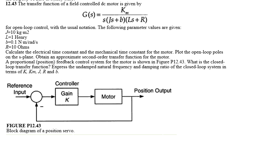 Solved The Transfer Function Of A Field Controlled Dc Motor | Chegg.com