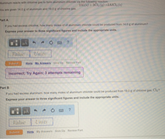 Solved Aluminum reacts with chlorine gas to form aluminum