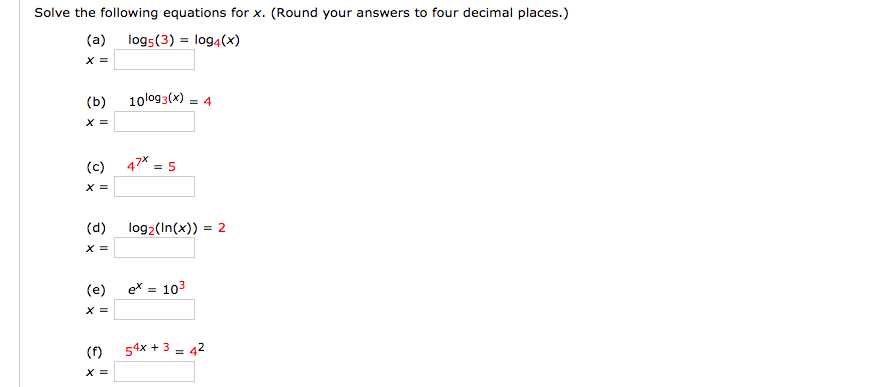 Solved Solve the following equations for x. (Round your | Chegg.com
