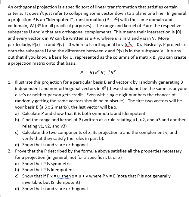 an-orthogonal-projection-is-a-specific-sort-of-linear-chegg