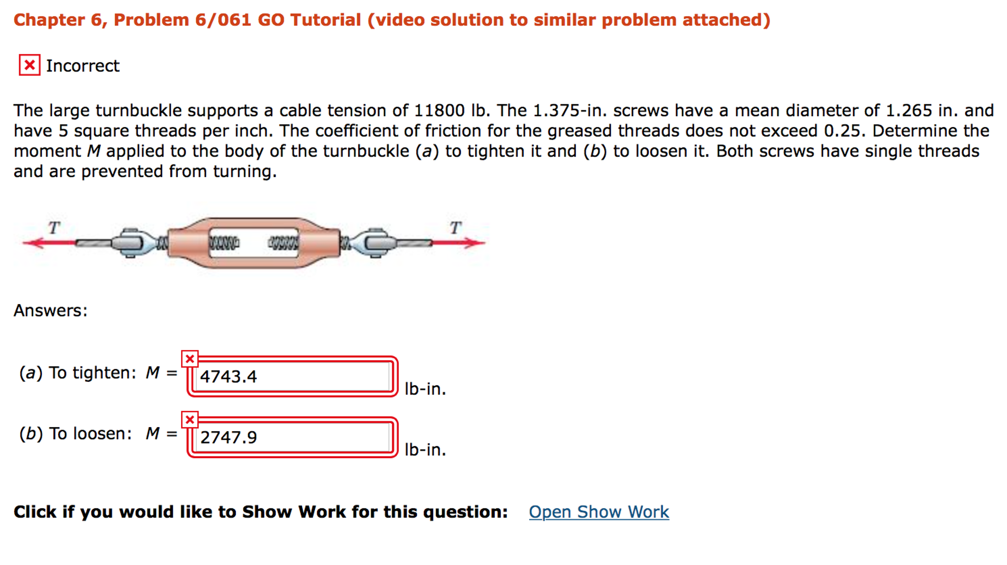The large turn buckle supports a cable tension of