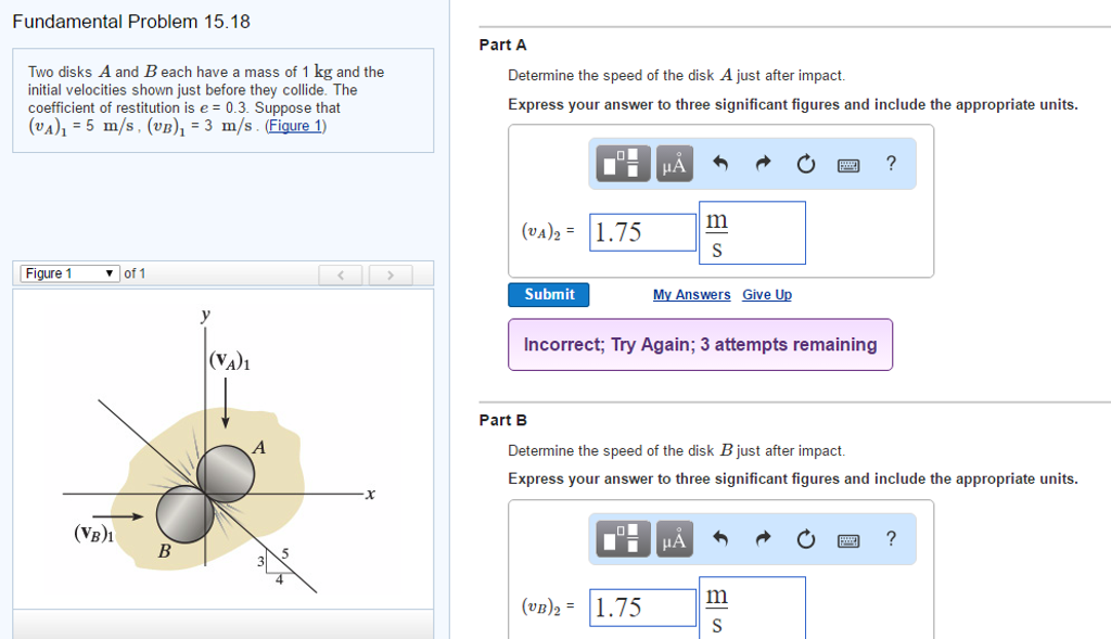 Solved Two disks A and B each have a mass of 1 kg and the | Chegg.com