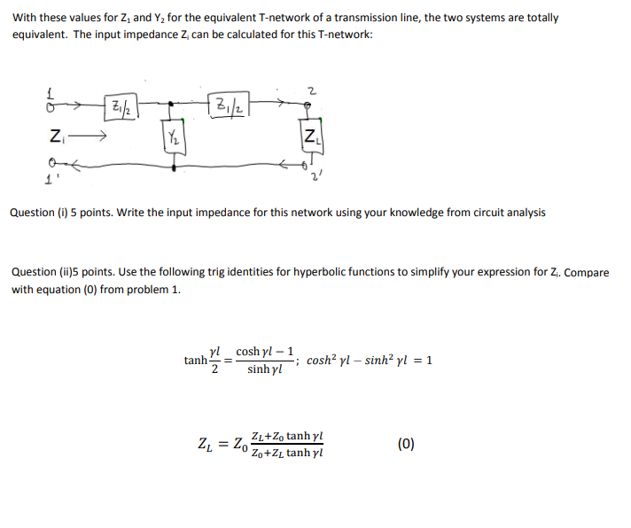 Solved With these values for Z, and Y2 for the equivalent | Chegg.com