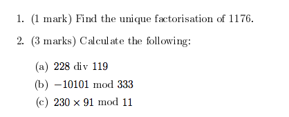 Solved 1. Find the unique factorisation of 1176. 2. | Chegg.com