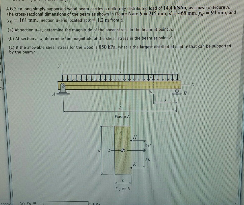 Solved A 6.5 M Long Simply Supported Wood Beam Carries A | Chegg.com