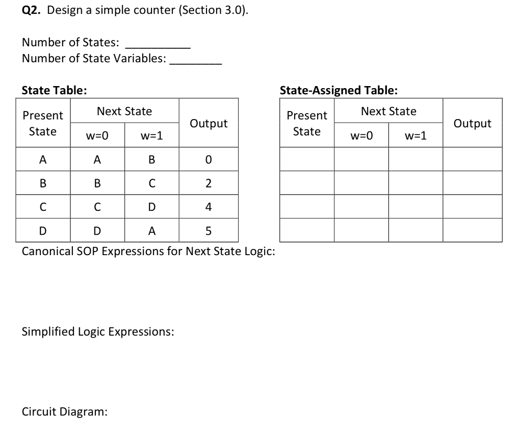 Q2. Design a simple counter (Section 3.0 Number of