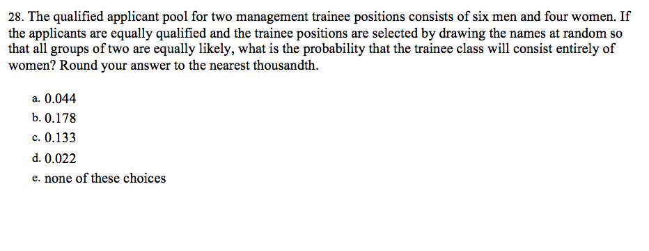 Solved 28 The Qualified Applicant Pool For Two Management Chegg solved-28-the-qualified-applicant-pool-for-two-management-chegg
