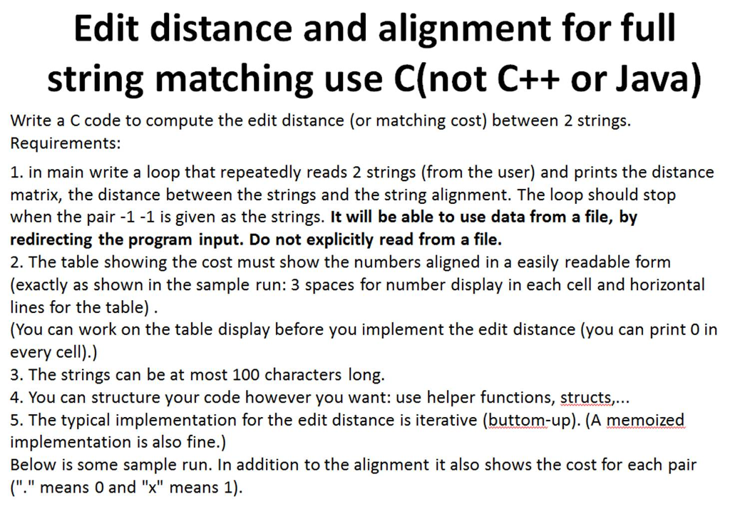 Edit distance and alignment for full string matching | Chegg.com