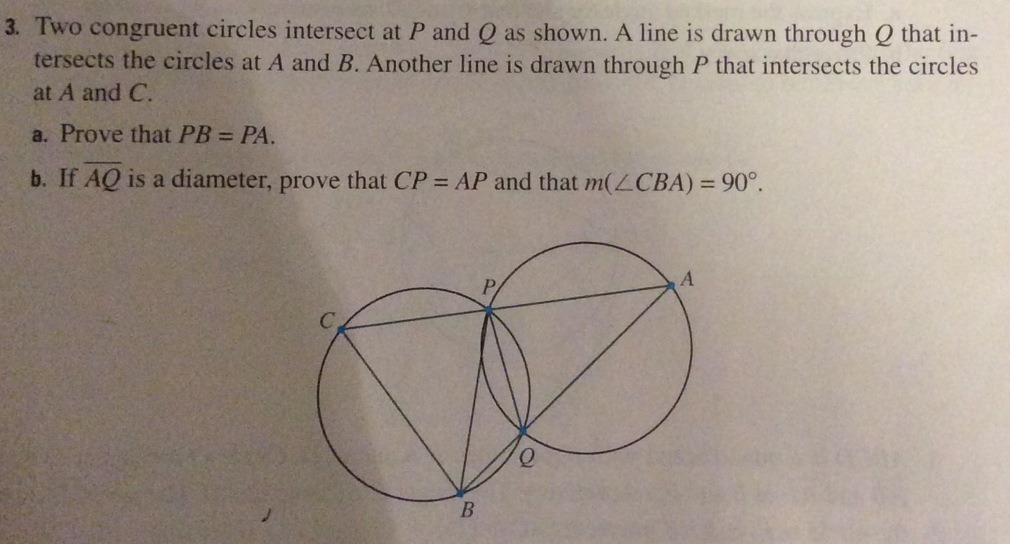 Solved Two Congruent Circles Intersect At P And Q As Shown. | Chegg.com