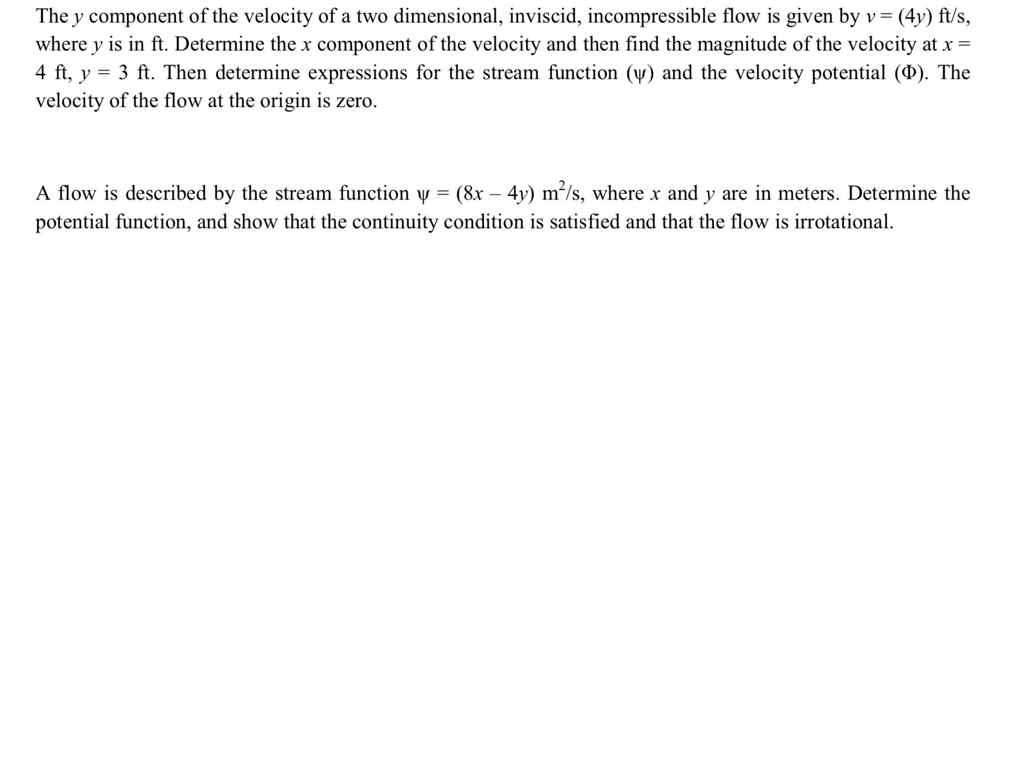 Solved The y component of the velocity of a two dimensional, | Chegg.com