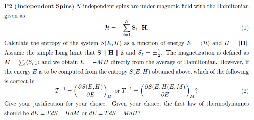 Statistical Mechanics - Entropy and The First Law | Chegg.com