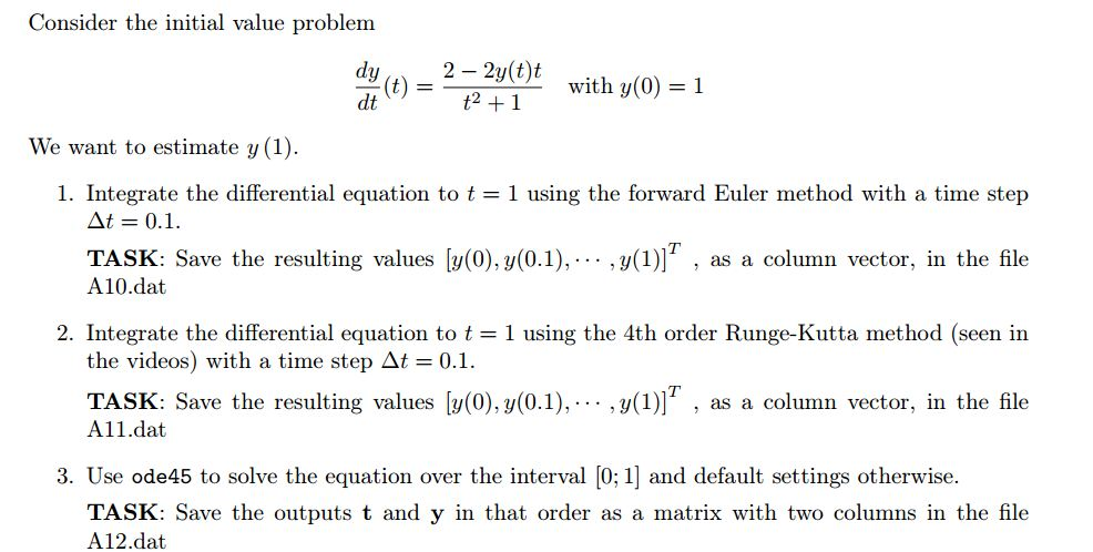 Solved Consider The Initial Value Problem Dy Dt T 2 Chegg Com