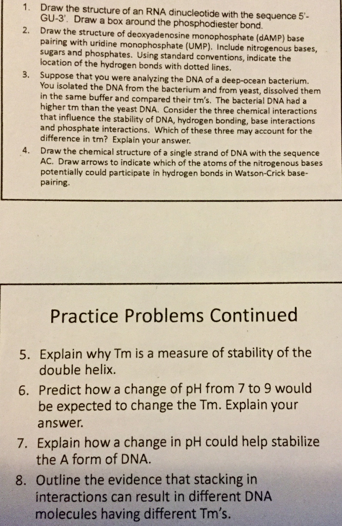 Solved 1. Draw the structure of an RNA dinucleotide with the | Chegg.com