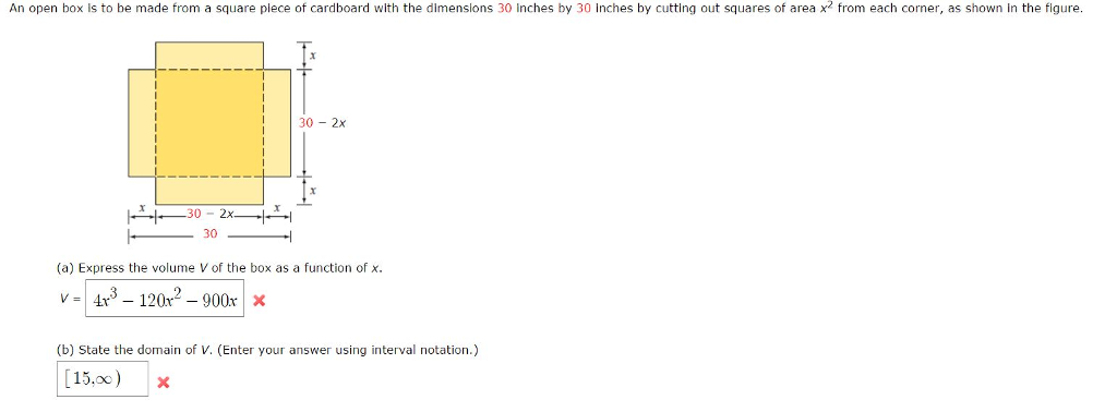 Solved An open box is to be made from a square piece of | Chegg.com