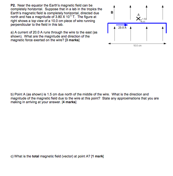 Solved P2. Near the equator the Earth's magnetic field can | Chegg.com