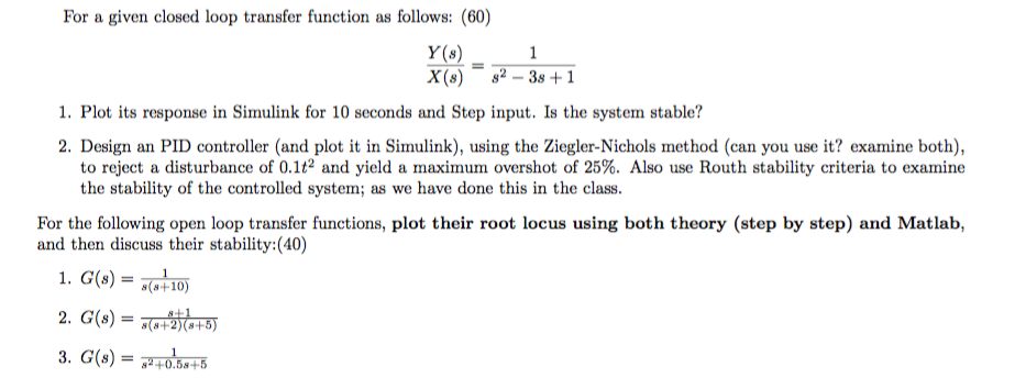 For a given closed loop transfer function as follows: | Chegg.com