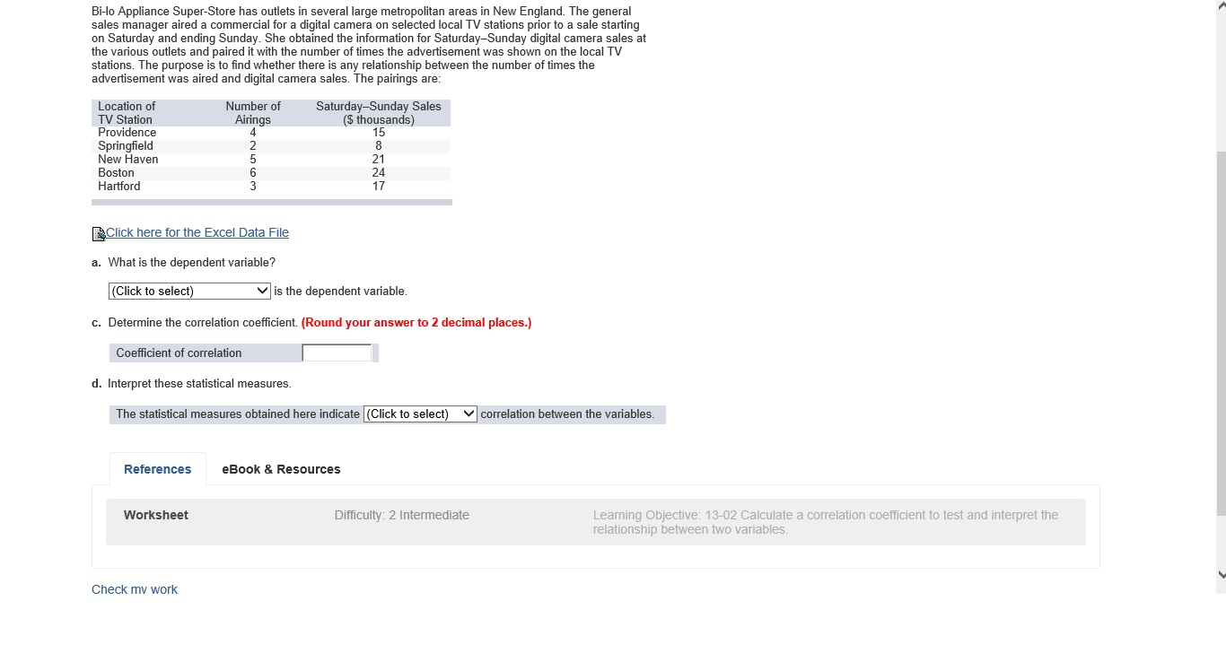 Solved Bilo Appliance SuperStore has outlets in several