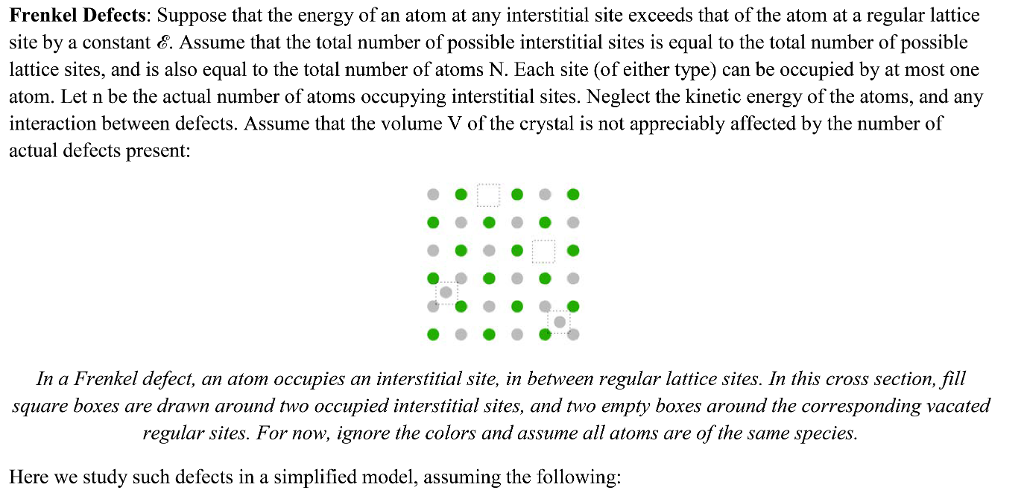 Frenkel Defects: Suppose that the energy of an atom | Chegg.com