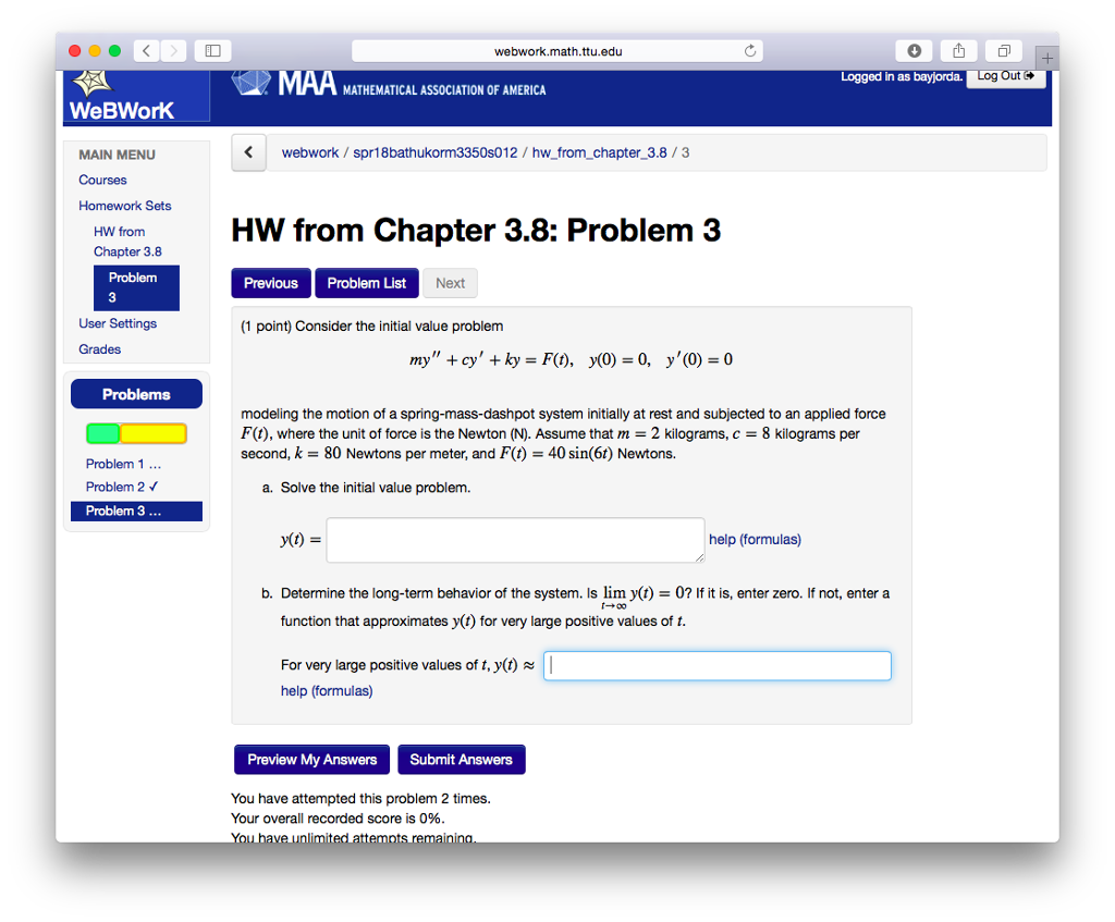 Solved Webwork.math.ttu.edu MAA MATHEMATICAL ASSOCIATION OF | Chegg.com