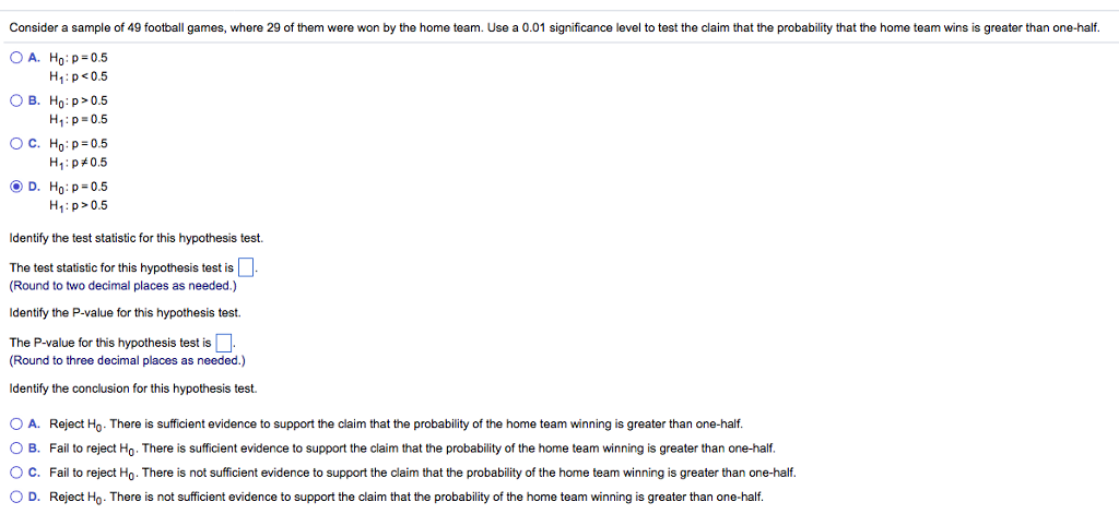 Solved Consider a sample of 49 football games, where 29 of | Chegg.com