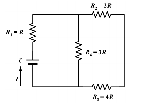 Solved Four resistors are connected to a battery as shown in | Chegg.com