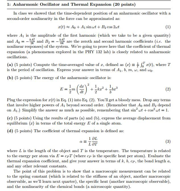 Anharmonic Oscillator and Thermal Expansion In class | Chegg.com