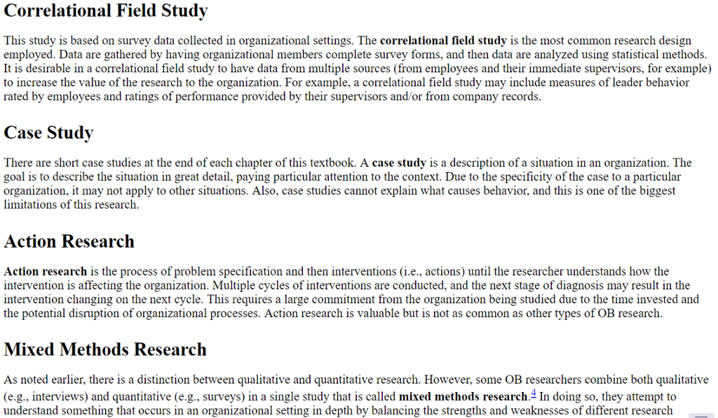 Solved Appendix Research Designs Used in Organizational | Chegg.com