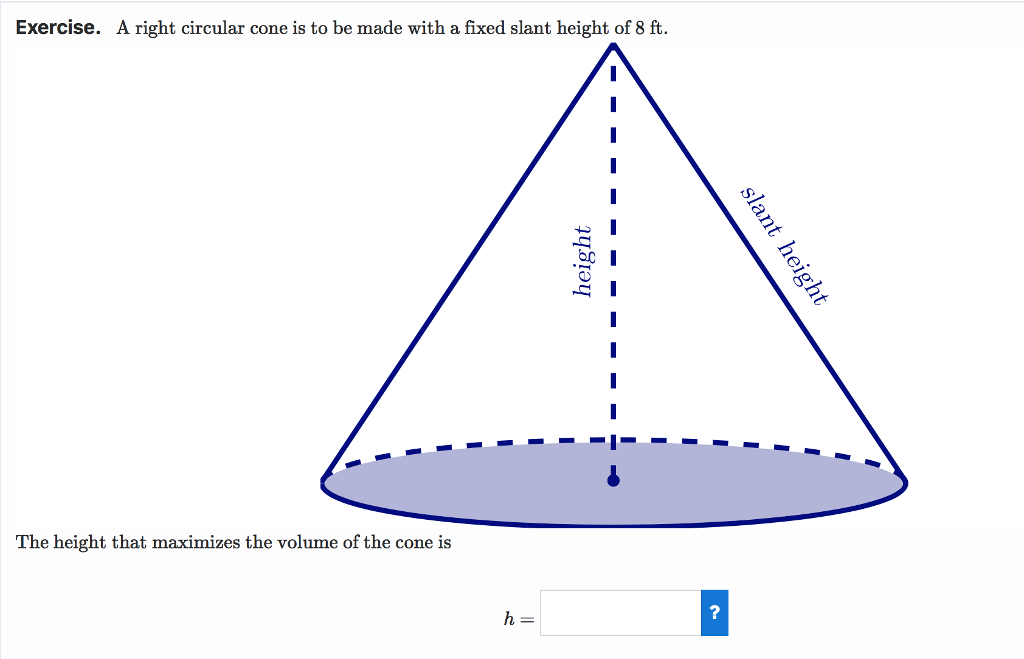 volume of right cone with slant height