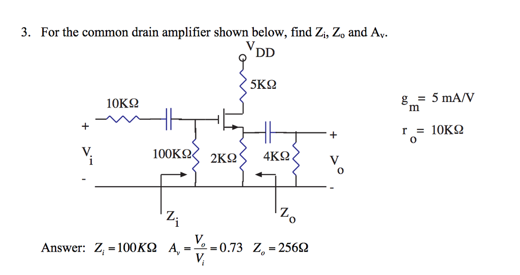 Solved For the common drain amplifier shown below, find Z_i, | Chegg.com
