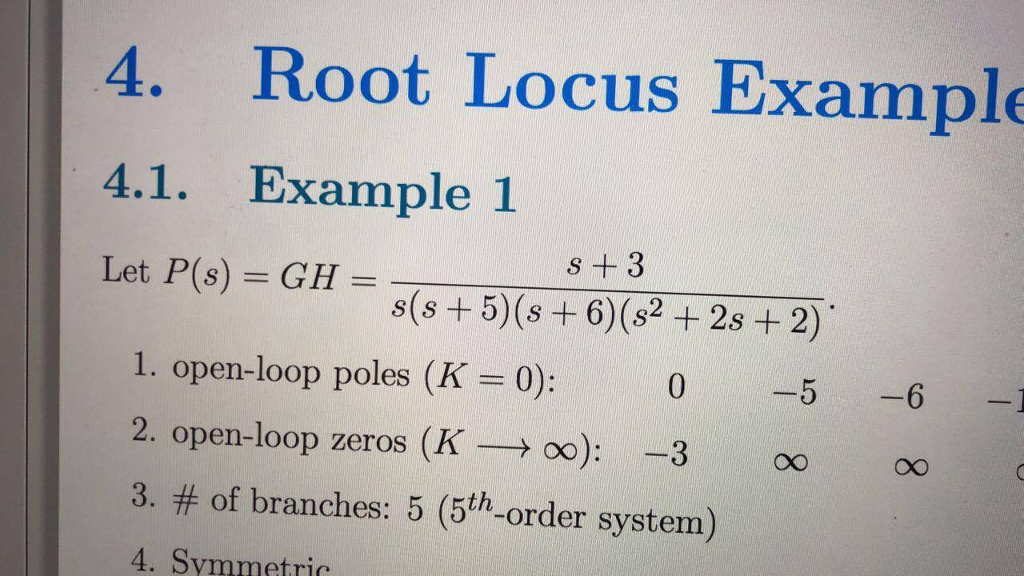 Solved 4. Root Locus Example 4.1. Example 1 S + 3 s(s +5) (s | Chegg.com