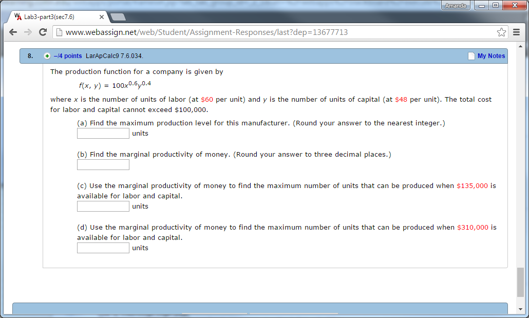 Solved The production function for a company is given by