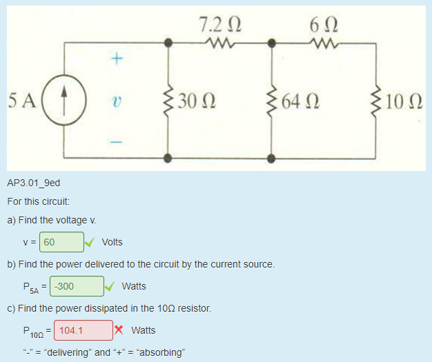 Solved 7.2 Ω 6Ω 5 A 30 (2 64 Ω 10Ω AP3.01_9ed For this