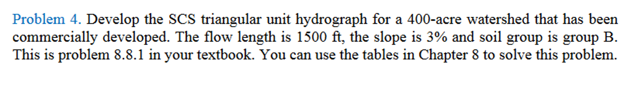 Develop the SCS triangular unit hydrograph for a | Chegg.com