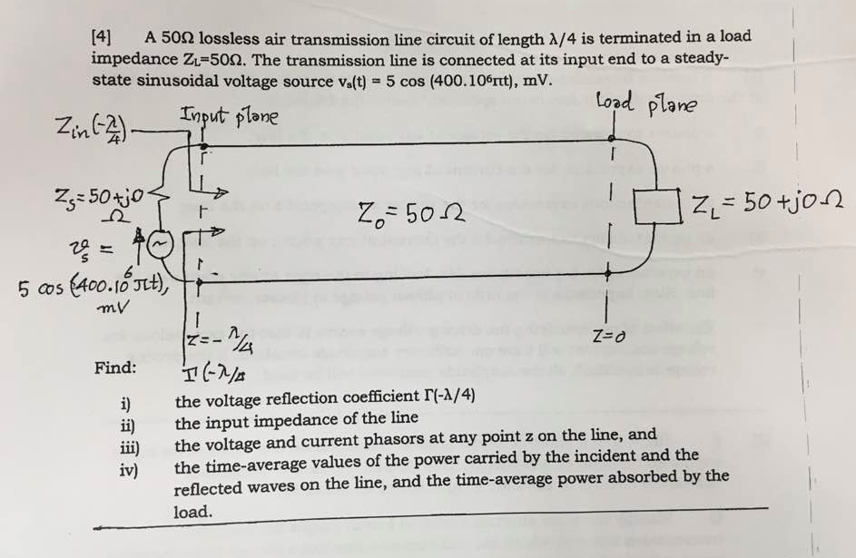 Solved A 50 ohm lossless air transmission line circuit of