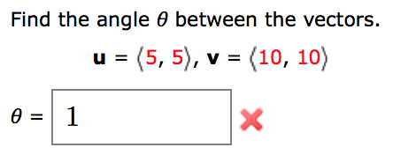 Solved Find the angle theta between the vectors. u = (5, 5), | Chegg.com