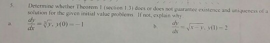 Solved Determine whether Theorem 1 (section 1.3) does or | Chegg.com