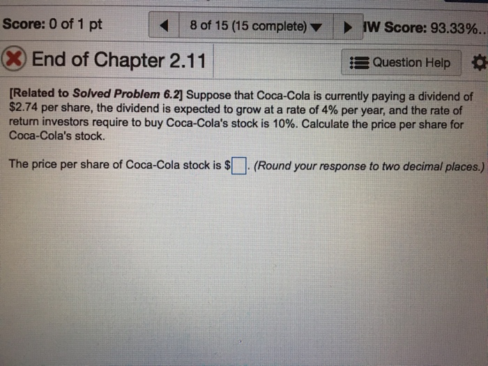 Solved Suppose that CocaCola is currently paying a dividend