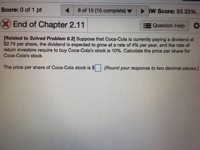 Solved Suppose That Coca-Cola Is Currently Paying A Dividend | Chegg.com