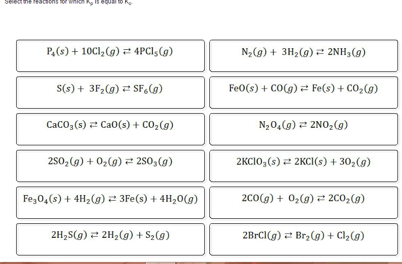 Solved Chemical equilibrium Select the reaction for which Kp